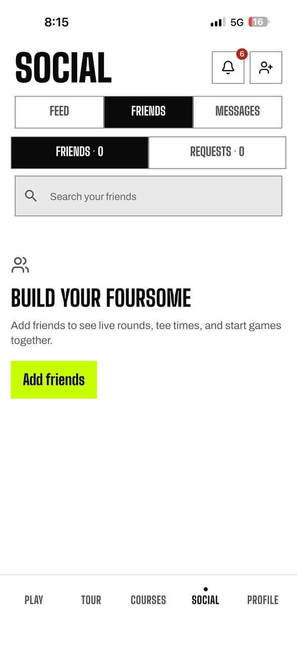 Social — Feed, Friends, Messages; build your foursome